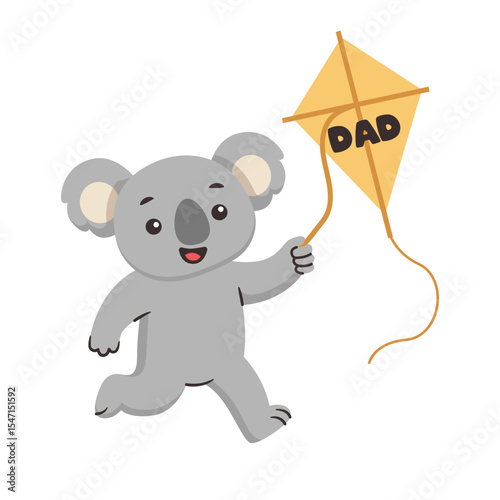 Cute Koala Illustration Design Holding a Kite With the Word Dad Written On It
