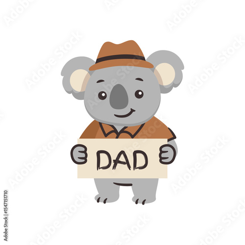 Koala Character Design Holding Dad Sign Vector Illustration