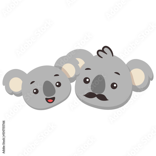 Koala Head Character Design Father And Son Vector Cartoon Illustration