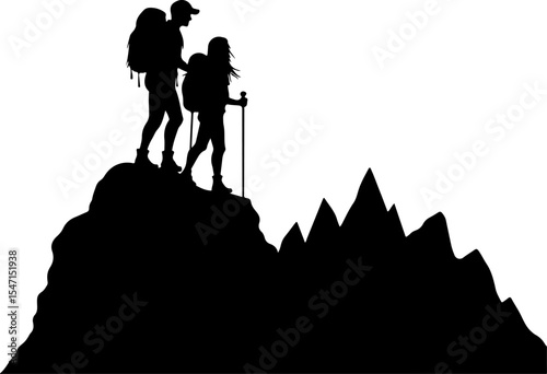 Hikers on Mountain Peak vector