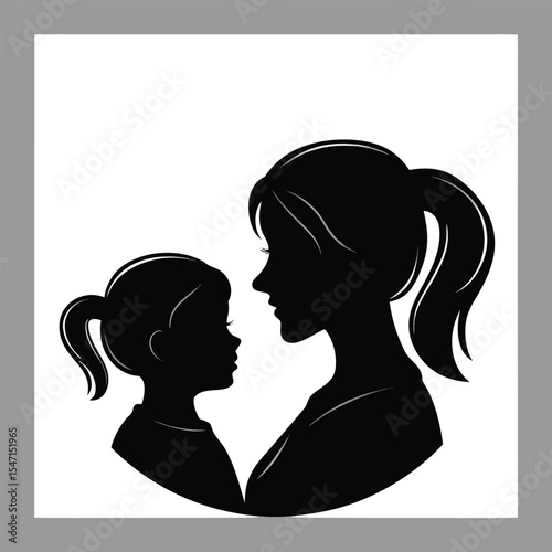 Black Silhouette Mother Toddler Daughter Close Up Profile View Tender Love child girl