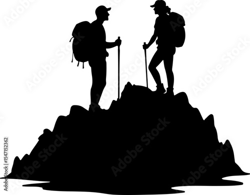 Hikers on Mountain Peak Silhouette vector bundle