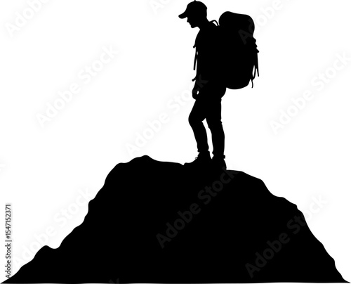 Hikers on Mountain Peak Silhouette vector bundle