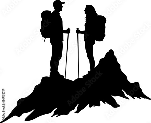 Hikers on Mountain Peak Silhouette vector bundle