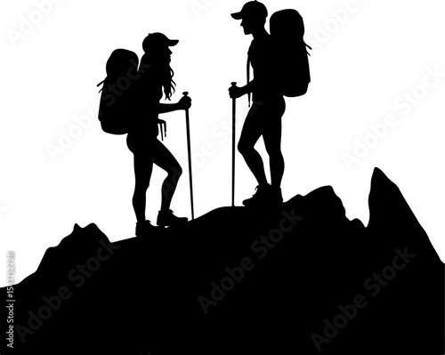 Hikers on Mountain Peak Silhouette vector bundle