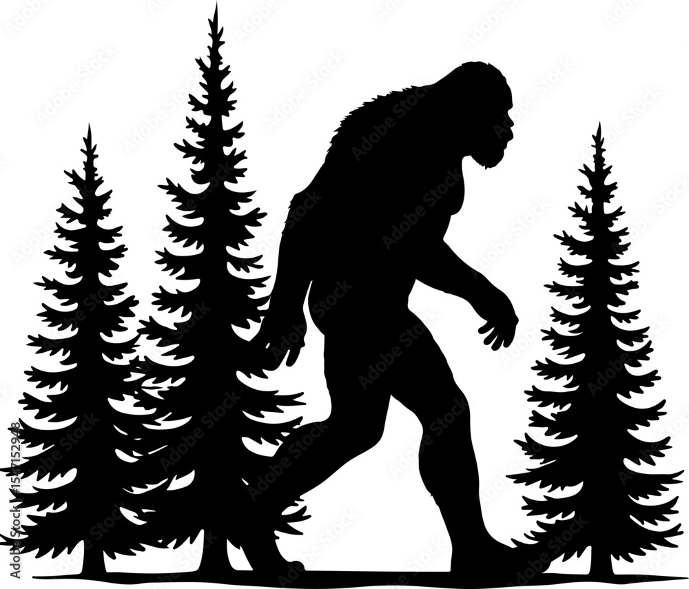 Fototapeta premium Bigfoot Silhouette Bundle – Walking, Surfing & Forest Scenes