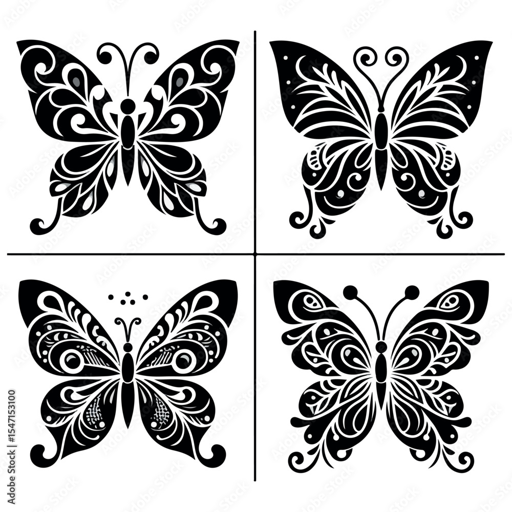 Fototapeta premium Black butterfly silhouette vector set highquality insect clipart