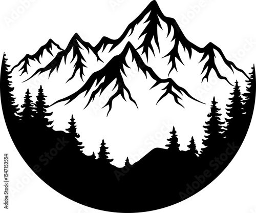 Hikers on Mountain Peak Silhouette vector bundle