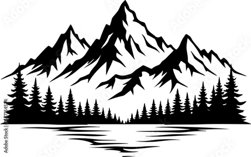 Hikers on Mountain Peak Silhouette vector bundle