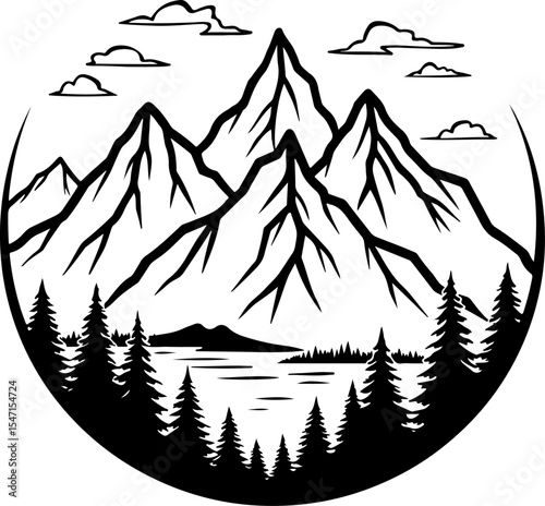 Hikers on Mountain Peak Silhouette vector bundle