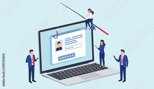Phishing Scam and Online Security Threat: Cybercriminal Stealing User Passwords from Laptop Login Page, Illustrating Digital Fraud and Data Protection Risks