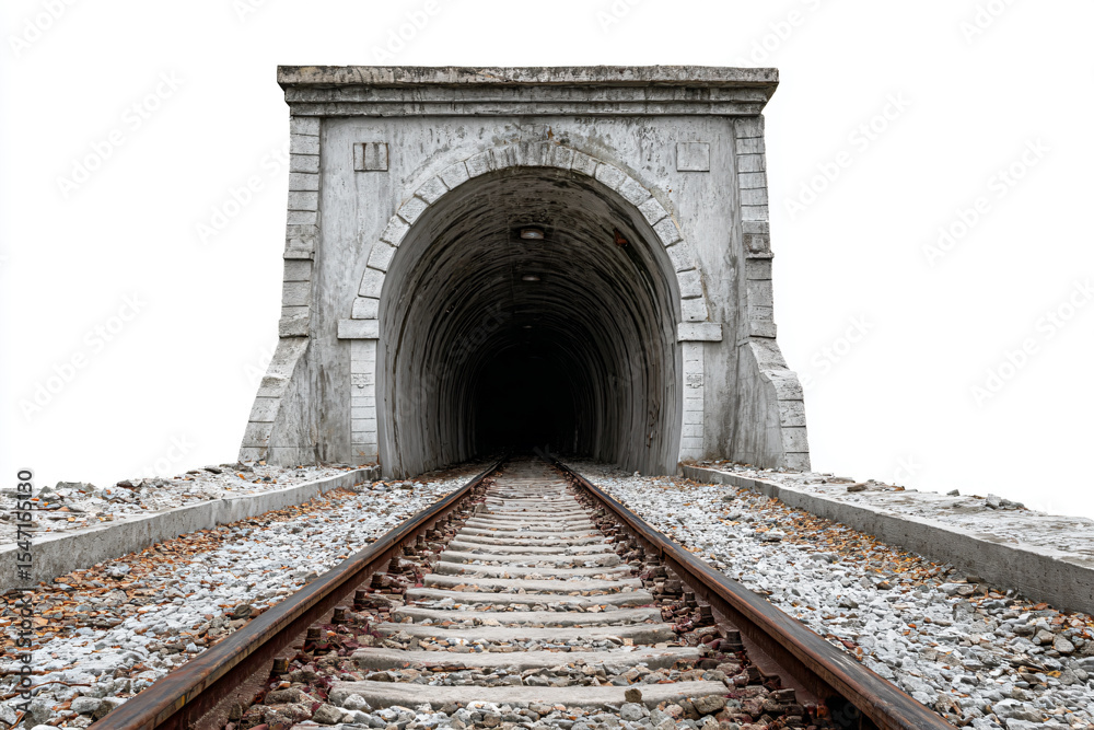 Fototapeta premium a train track going into a tunnel with a light at the end