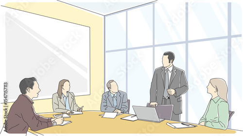 Teamwork brainstorming business meeting at office - vector illustration.