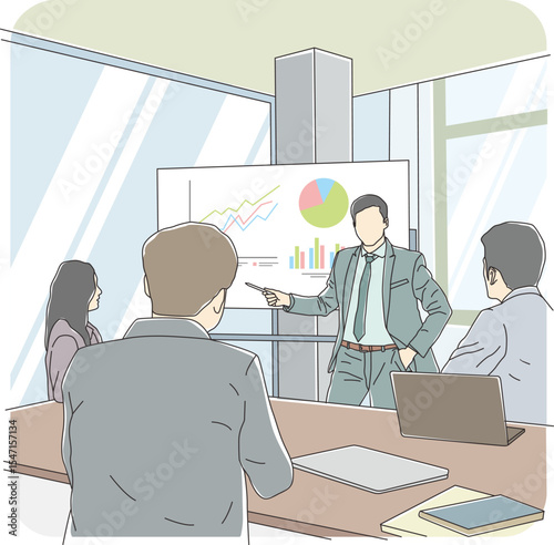 Business people discuss the company's progress in a meeting room in the office - vector illustration.