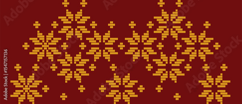 Batik Songket traditional design background. Seamless pattern embroidery Embroidery on fabric. Seamless pattern. Vector illustration for web design or print.
