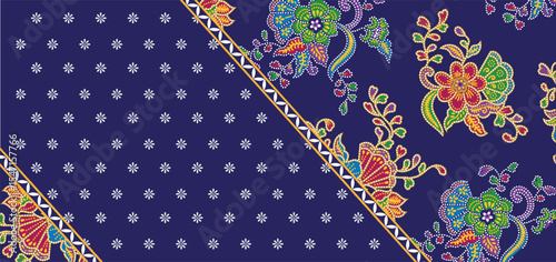 Batik Songket traditional design background. Seamless pattern embroidery Embroidery on fabric. Seamless pattern. Vector illustration for web design or print.
