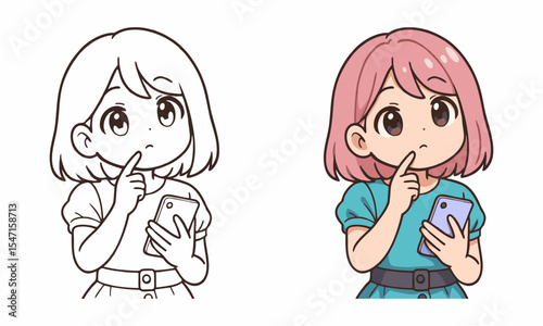 worried woman thinking coloring page for kids