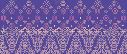 Batik Songket traditional design background. Seamless pattern embroidery Embroidery on fabric. Seamless pattern. Vector illustration for web design or print.