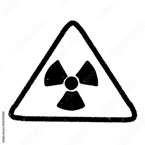 Triangular Radiation Warning Sign with Bold Black Outline Symbol