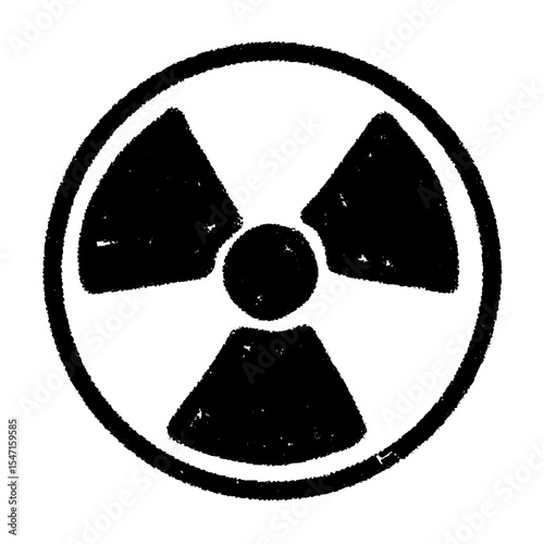 Round Radiation Hazard Warning Sign in Black and White Grunge Style