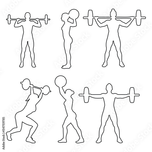 Man and woman body building gym silhouette. Weightlifting exercise. Powerlifting Vector Silhouettes. Weight Lifting and Fitness vector illustrator