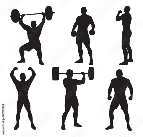 Weightlifting Silhouette Vector Set. Weightlifting Man Woman Silhouette Bundle Set. weight lifter athlete in different poses vector illustrator