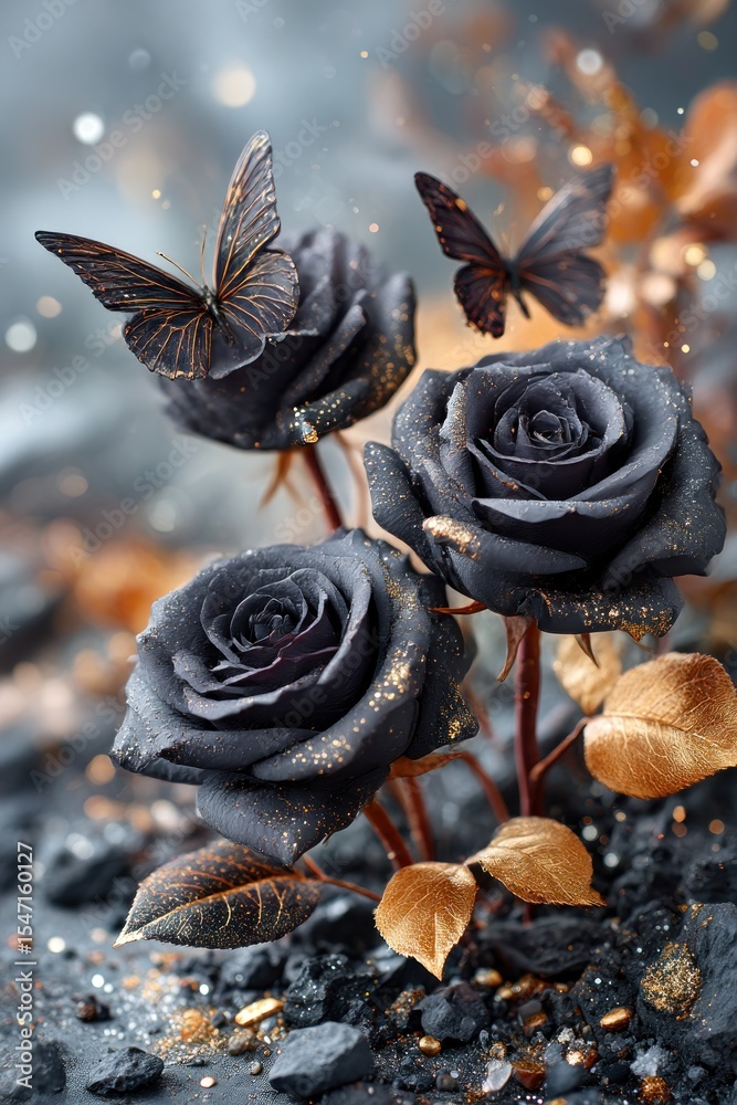 Dark roses with butterflies Dark roses with butterflies