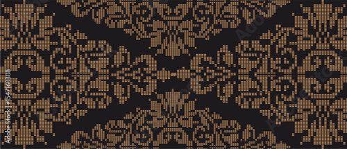 Batik Songket traditional design background. Seamless pattern embroidery Embroidery on fabric. Seamless pattern. Vector illustration for web design or print.
