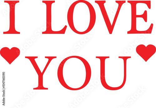 I Love You Red Text with Heart Symbols on White Background