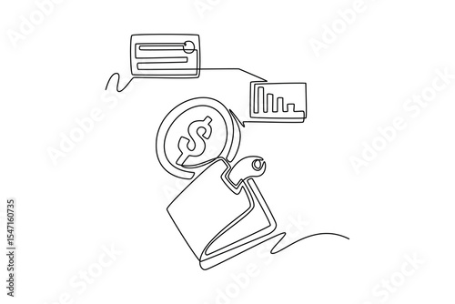 Financial literacy concept. Single line draw design. Vector graphic illustration