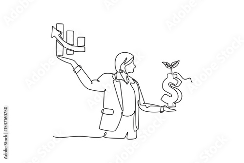 Financial literacy concept. Single line draw design. Vector graphic illustration