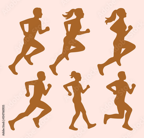 Runner silhouette vector set. Running silhouettes of men and women, athletic motion poses, jogging and sprinting shadow figures symbol silhouette collection. 