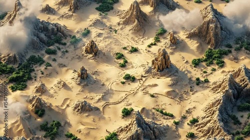 Aerial View of a Desert Landscape with Unique Rock Formations