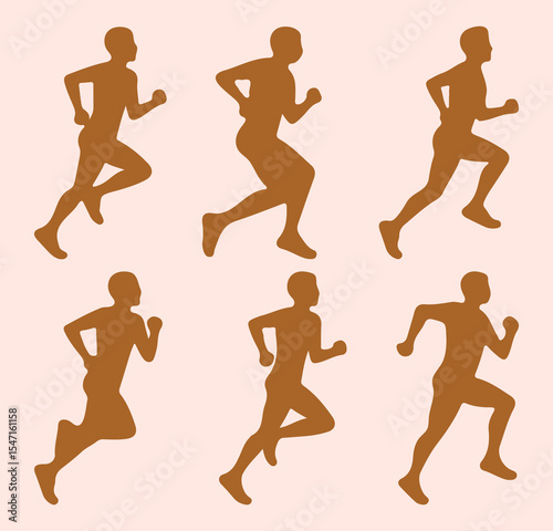 Runner silhouette vector set. Running silhouettes of men and women, athletic motion poses, jogging and sprinting shadow figures symbol silhouette collection. 