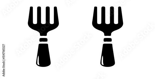 Two black forks side by side on a white background creating a simple graphic illustration design element