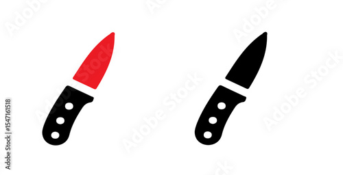 Two knives one with a red blade and the other with a black blade on a clean white background simple icon