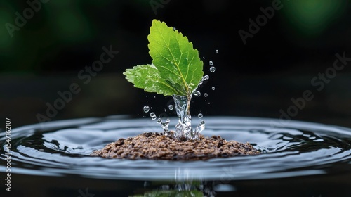 Sprouts are making their way through the ground and there is water all around