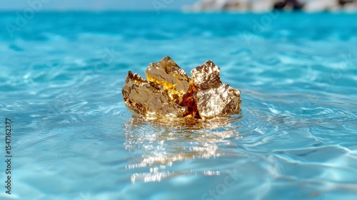 A golden stone in azure water
