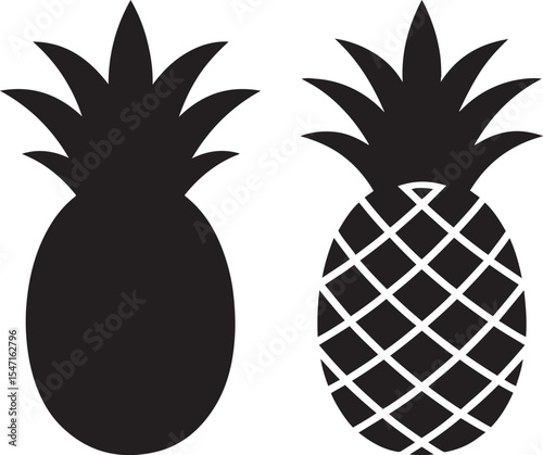 Pineapple Silhouette Icon Set - Tropical Fruit Vector