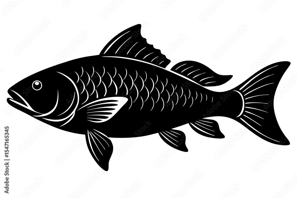 Fototapeta premium Silhouette Vector Art Illustration of Fish Isolated on White Background