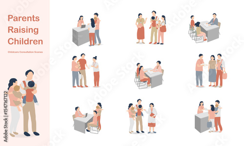 Couple Raising Children – Childcare Consultation Scenes (Pink Tone)