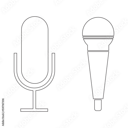 Microphone icon set. Different microphone collection. Podcast mike, journalist microphone, karaoke, conference and wireless variety types design. Eps 10