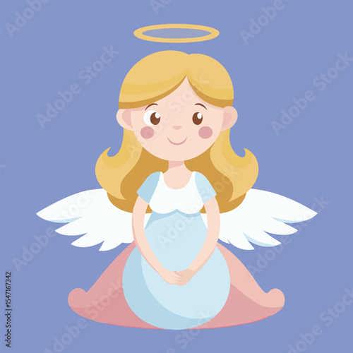 Cute Cartoon Angel with Blonde Hair and Halo Illustration