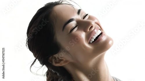 dynamic portrait of athlete expressing joy positioned to right side of frame