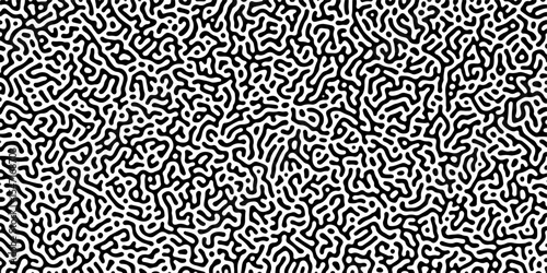 Abstract truing organic wallpaper Turing reaction diffusion monochrome seamless pattern with chaotic motion. Generative algorithm psychedelic background. Reaction-diffusion or truing pattern formation