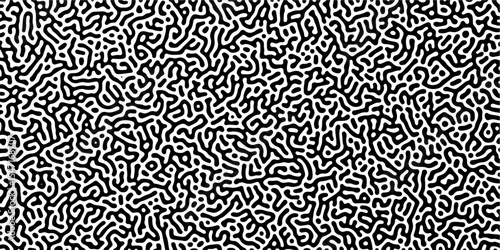 Abstract truing organic wallpaper Turing reaction diffusion monochrome seamless pattern with chaotic motion. Generative algorithm psychedelic background. Reaction-diffusion or truing pattern formation