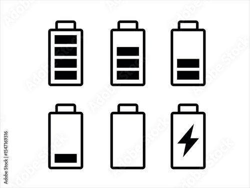 Set of battery icons. Energy Battery charge symbol. Level battery energy. Vector.
