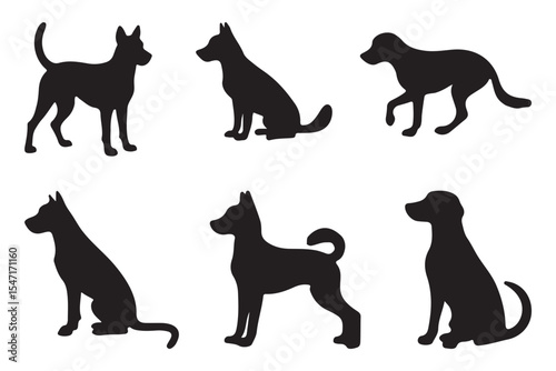 Dog silhouettes. Dog breed black silhouette. Vector illustration