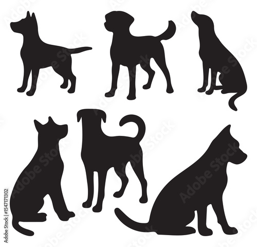 Dog silhouettes. Dog breed black silhouette. Vector illustration