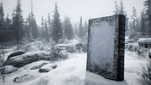Ancient book, Old book, Book, Ancient Book in Snowy Winter Forest